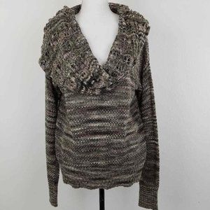 Kensie Pullover Sweater Brown Melange Drape Neck